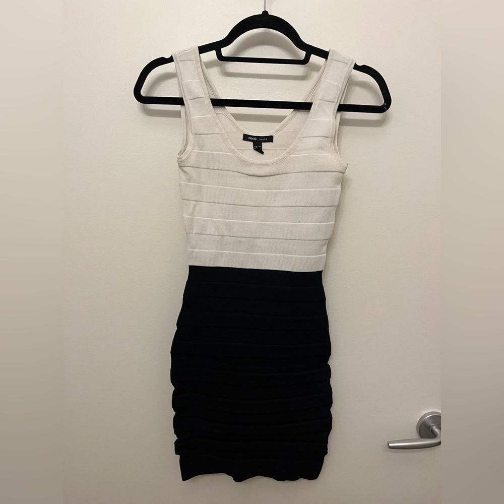 Mango White Cream Ribbed Ruched Bodycon Mini Dress